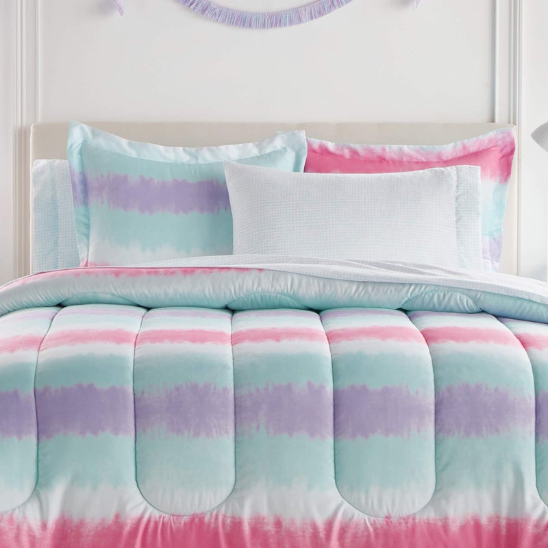 dream FACTORY Tie Dye Stripe 5-Piece Microfiber Bag Comforter Bedding Set Super Soft-Twin, Purple Multi,2D871601MU - Image 5